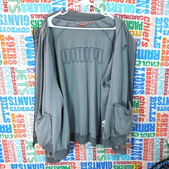 Vintage Puma Velour Track Jacket Size XL Gray Black Full Zip Y2K 2000s - Picture 5 of 8